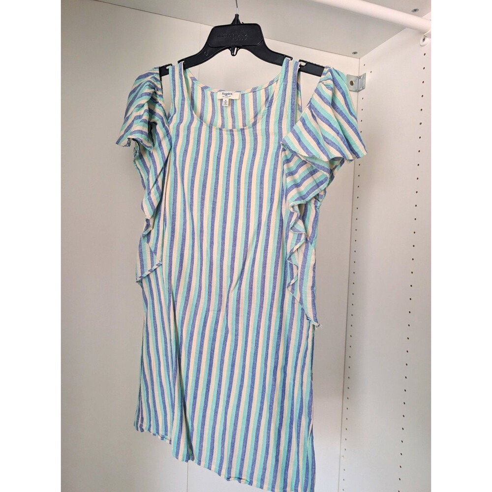 Hayden Los Angeles Women’s M Striped Shift Dress Ruffle Flutter Side Zip Cotton